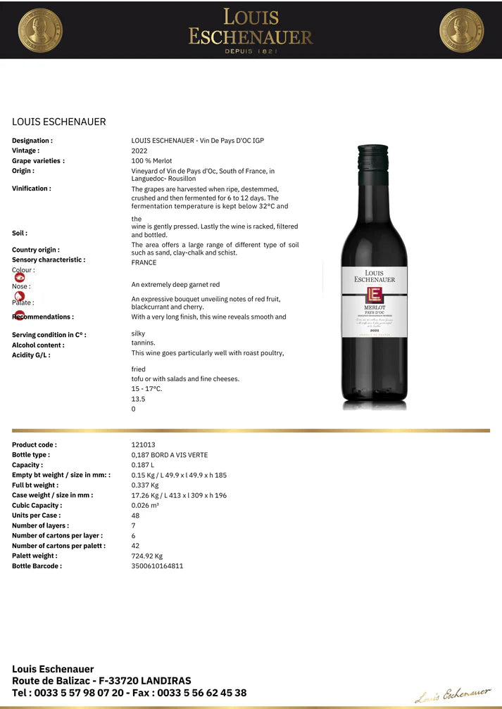 Louis Eschenauer Merlot Pays D'Oc - 187ml