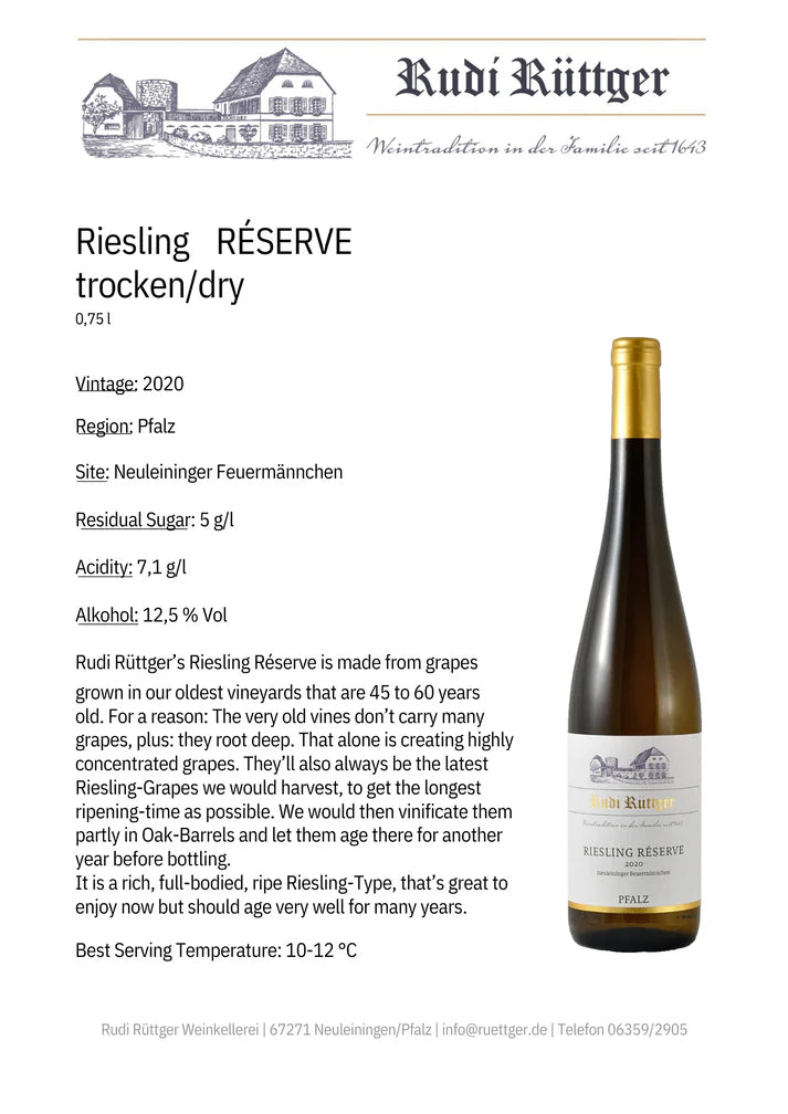 Rudi Rüttger Riesling Reserve Auslese Trocken 2020 - 750ml