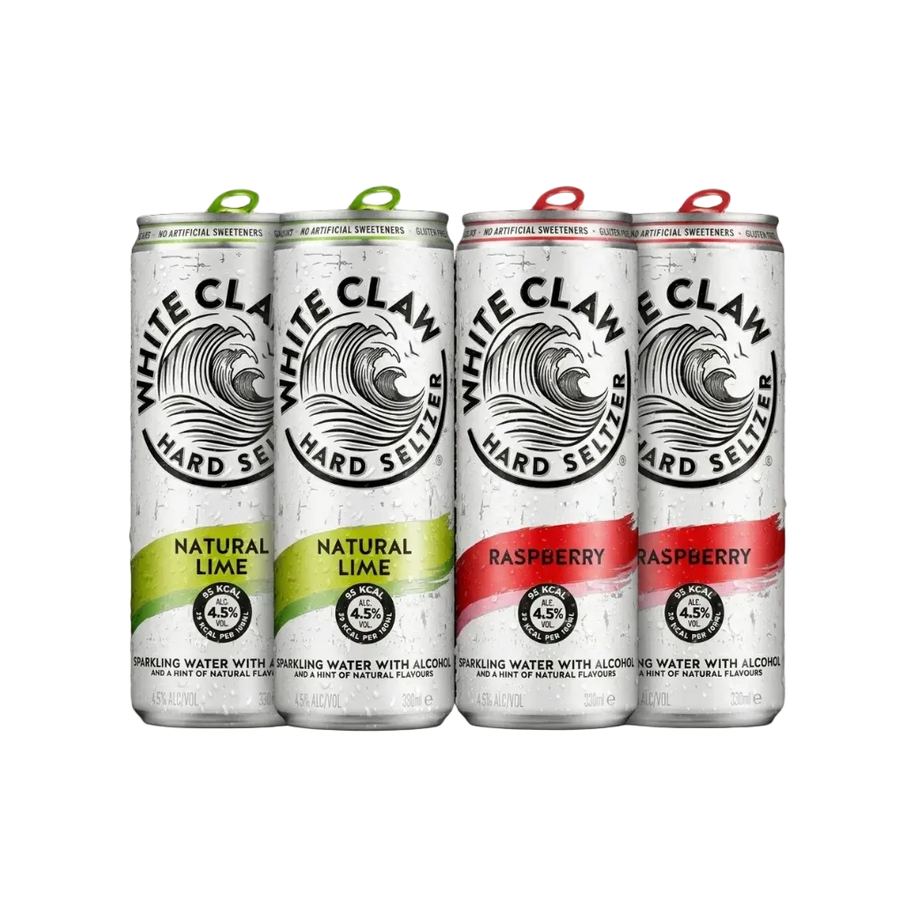 2 x white claw rasperry + 2 x natural lime