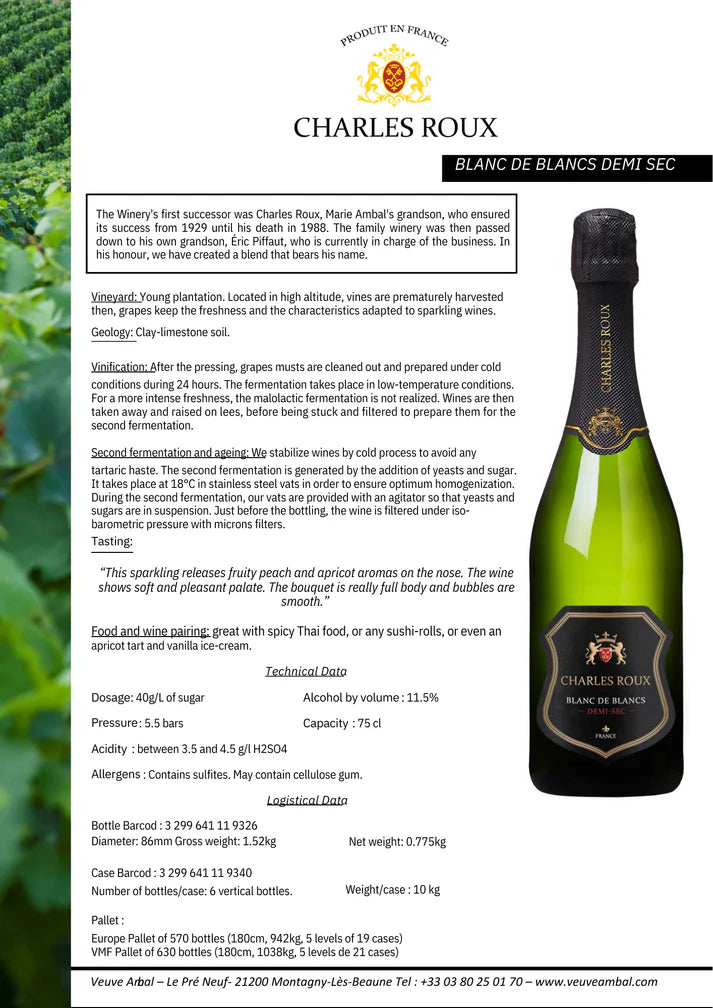 Charles Roux Blanc de Blanc Demi Sec - 750ml